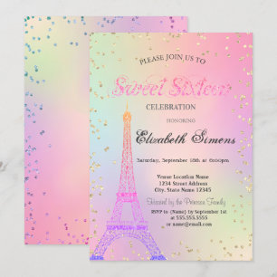 Convite Torre Eiffel Brilhante Diamantes Holográfica Sweet