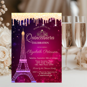Convite Torre Eiffel Brilhante Legal Tiara Goteja Quinceañ
