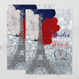 Convite Torre Eiffel Brilho Prata Festa Vermelha Branca Az