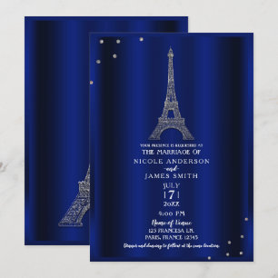 Convite Torre Eiffel Casamento Paris Azul Real e Prata