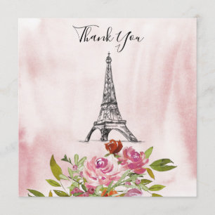Convite Torre Eiffel de Aquarela Borgonha Obrigado Casamen