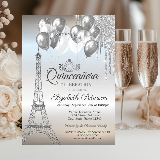 Convite Torre Eiffel de Paris,Balões de Drives Quinceañera (Criador carregado)