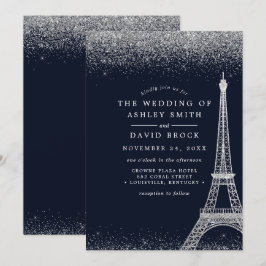 Convite Torre Eiffel de Paris Confete Prateado Casamento A