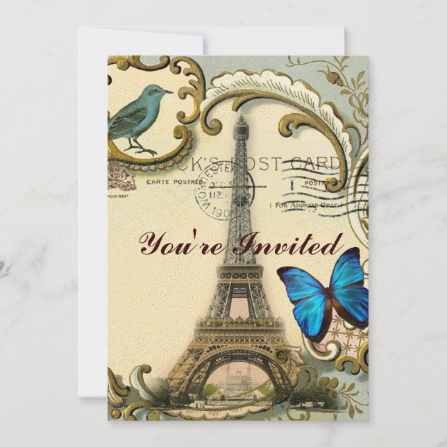 Convite torre Eiffel de Paris dos redemoinhos do azul do (Frente)