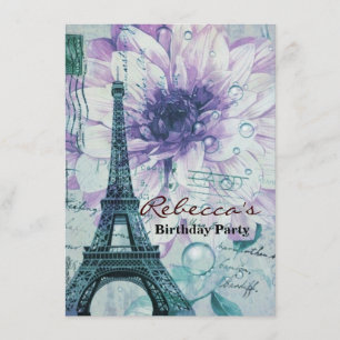 Convite Torre Eiffel de Paris Eiffel, floral roxo