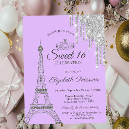 Convite Torre Eiffel de Paris, Gotejando Violeta Sweet 16
