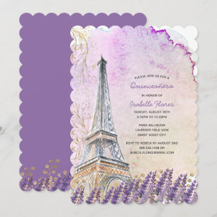 Convite Torre Eiffel de Paris Quinceanera Lavanda