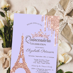 Convite Torre Eiffel de Paris, Quinceañera Lavanda Gotejad