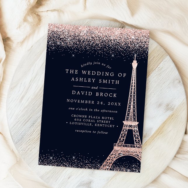 Convite Torre Eiffel de Paris Rosa Dourado Confete Casamen (Criador carregado)