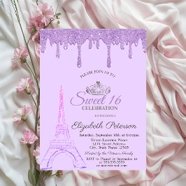 Convite Torre Eiffel de Paris, Violet Drips Sweet 16