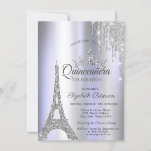 Convite Torre Eiffel de Prata de Paris,Quinceañera Violeta