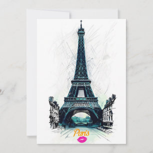 Convite Torre Eiffel Desenho Impresso, Desenho de Linha, P
