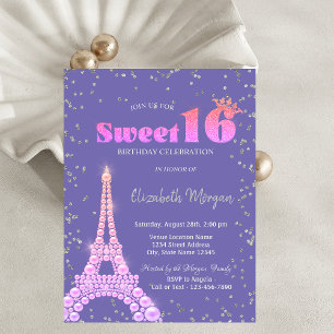 Convite Torre Eiffel Diamantes Violeta Sweet 16
