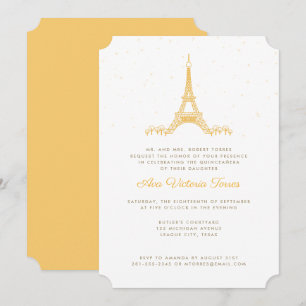 Convite Torre Eiffel Dourado sob as estrelas Quinceañera