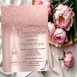 Convite Torre Eiffel em brilho de ouro rosa, Saltos Quince