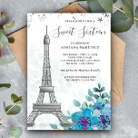 Convite Torre Eiffel Floral Azul Elegante Doce Dezesseis<br><div class="desc">Incêndios para seus convidados com este elegante convite para dezesseis pessoas,  em Paris,  com um belo fundo branco. Basta adicionar os detalhes do seu evento neste modelo fácil de usar para torná-lo um convite de tipo único.</div>