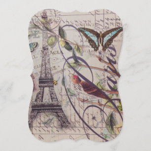Convite Torre Eiffel francesa de Paris da borboleta do