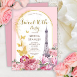 Convite Torre Eiffel Glitters & Flowers Girly Sweet 16<br><div class="desc">Entra num mundo de romance e sofisticação com esse design encantador, com delicadas rosas rosa-pinceladas e um toque de glamouroso brilho dourado. Mergulhe na elegância do charme parisiense e convide seus convidados para comemorar seu Sweet 16 em estilo inesquecível. Não perca este convite cativante que irá estabelecer a palco para...</div>