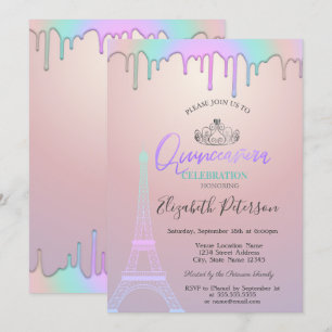 Convite Torre Eiffel, Gotas de Arco-íris Quinceañera