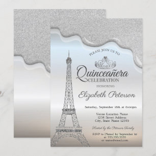 Convite Torre Eiffel, Gotas de Prata Quinceañera