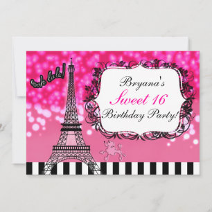 Convite Torre Eiffel Paris Brilho Rosa Vibrante