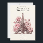 Convite Torre Eiffel Paris e Rosas Rosa Doces 16<br><div class="desc">Personalize como quiser.</div>