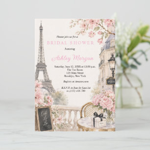 Convite Torre Eiffel Paris Flores Rosa Chá de Noiva