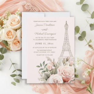 Convite Torre Eiffel Paris Rosas Cor-de-Rosa Casamento