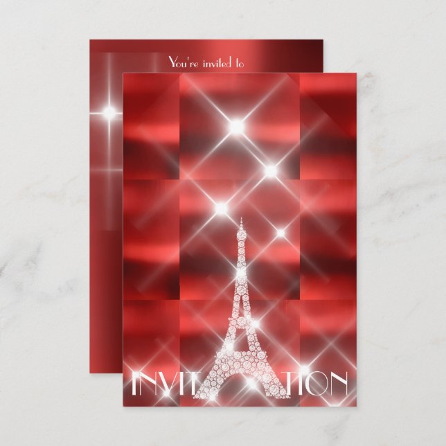 Convite Torre Eiffel Paris Stars Sparly Stars Diamond Vinh (Frente/Verso)