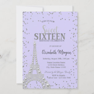 Convite Torre Eiffel Pérolas,Diamantes Quadro Lavanda
