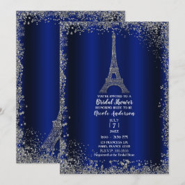 Convite Torre Eiffel Prata Azul Real Chique Chá de Noiva