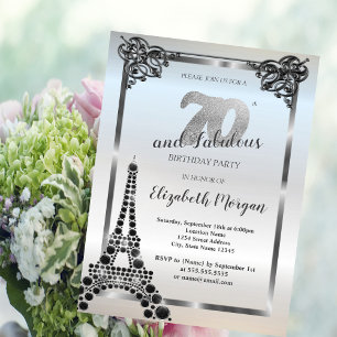 Convite Torre Eiffel preta de luxo, Aniversário de 70 anos