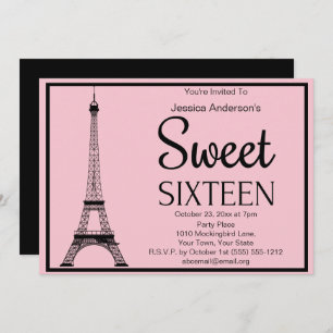 Convite Torre Eiffel Preta, Rosa Parisiense, Doce Dezessei