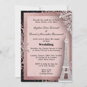Convite Torre Eiffel Rosa Bege Casamento em Paris Destino