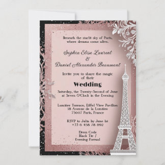 Convite Torre Eiffel Rosa Bege Casamento em Paris Destino 