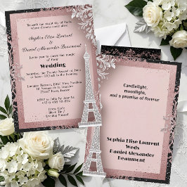 Convite Torre Eiffel Rosa Bege Casamento em Paris Destino