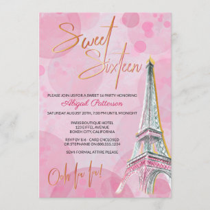 Convite Torre Eiffel Rosa e Dourado Feminino Paris Anivers