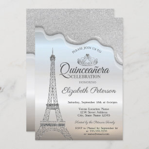 Convite Torre Eiffel,Silver Drives Quinceañera