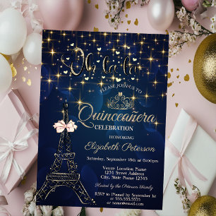 Convite Torre Eiffel, Tiara de Laço, Estrelas Quinceañera