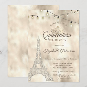 Convite Torre Eiffel, Tiara Dourada Quinceañera