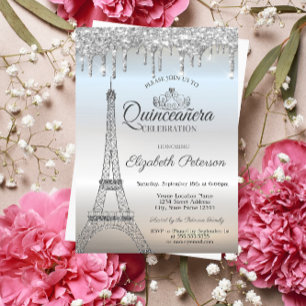 Convite Torre Eiffel,Tiara,Pingentes de Prata Quinceañera