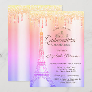 Convite Torre Eiffel,Tiara,Pingentes Ombre Quinceañera