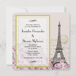 Convite Torre Eiffel Vintage com Casamento de Flores Selva