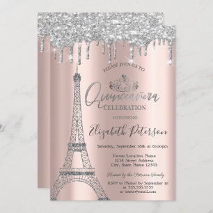Convite Torre GlitterEiffel,Tiara,Coloca Silver Quinceañer
