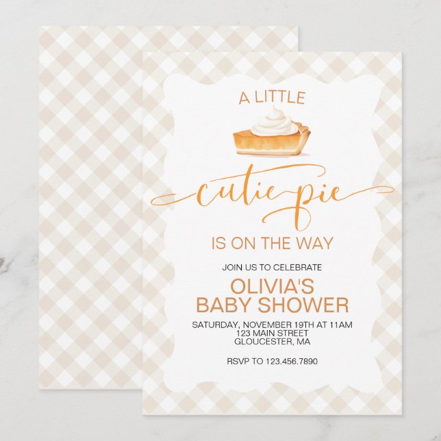 Convite Torta de abóbora Cutie Pie Outono xadrez Baby Show (Frente/Verso)