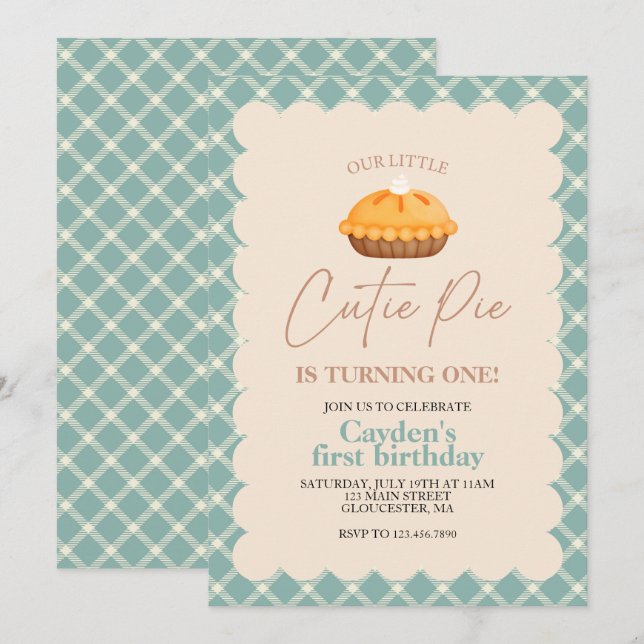 Convite Torta de abóbora Cutie Pie Outono xadrez Primeiro  (Frente/Verso)
