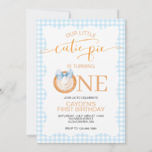 Convite Torta de abóbora Cutie Pie xadrez azul Aniversário
