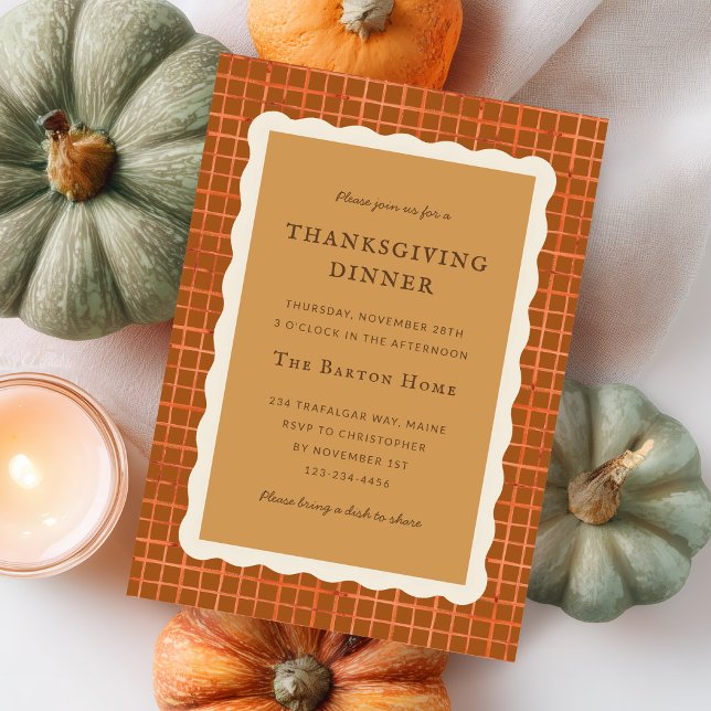 Convite Torta de Abóbora em Aquarela Jantar de Ação de Gra (Watercolor Pumpkin Pie Thanksgiving Dinner Party Invitation)