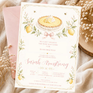 Convite Torta De Limão Rosa Doce Floral Verde Cítrico Cre