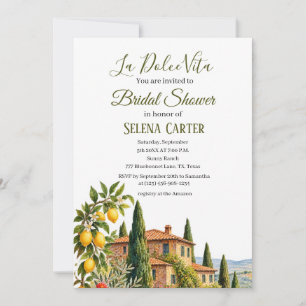 Convite Toscana Itália Chuva de Noiva em Aquarela Vintage